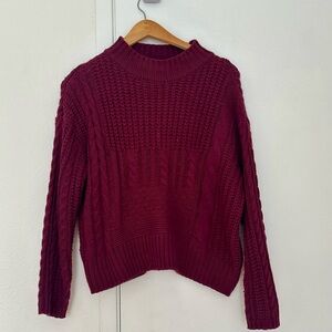 Time and Tru Women's Mock Neck Maroon Mixed Cable Knit Sweater Size S